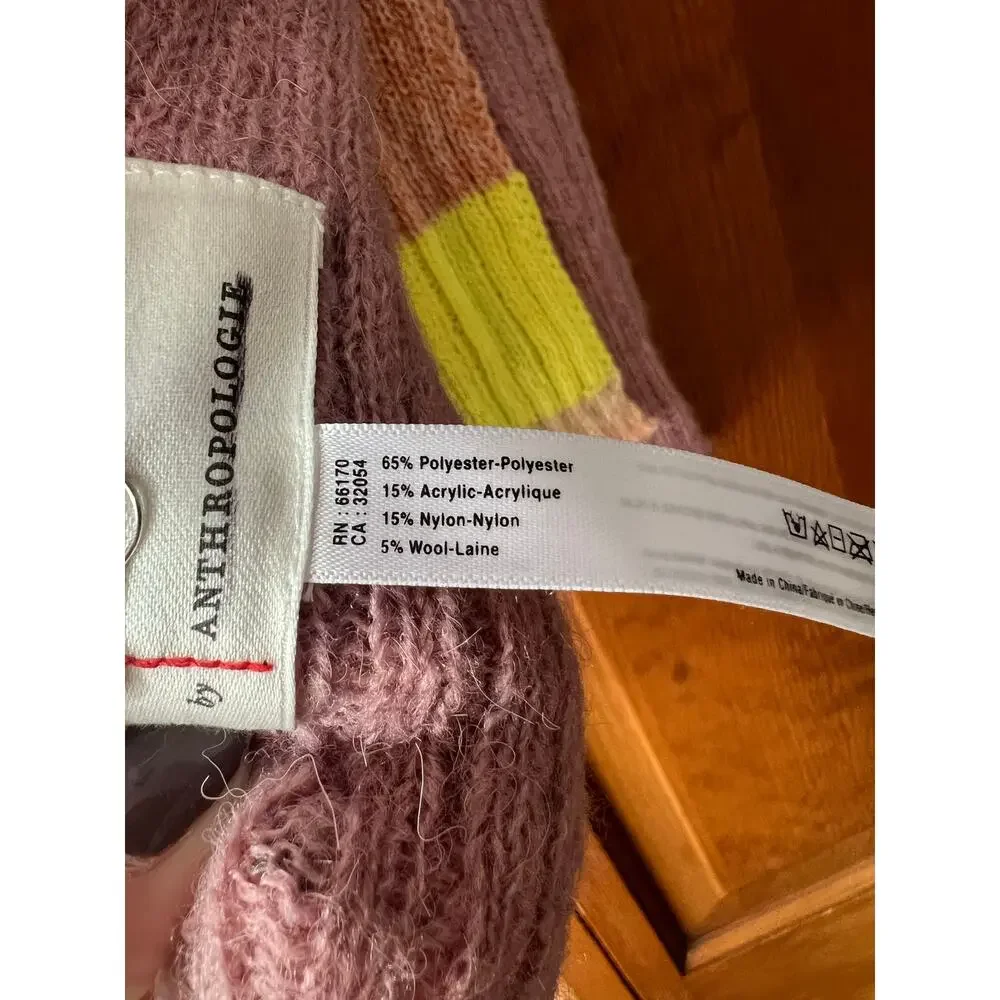 NWT By Anthropologie Colorblock Stripe Wool Blend Scarf Pink Winter Wrap